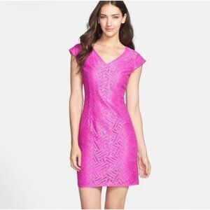 Lilly Pulitzer Selassie Sheath Dress Purple Pink Sz 4 Lace Overlay
